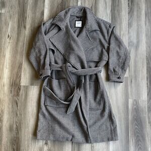 Abercrombie And Fitch Wool Blend Long Trench Coat Brown Cream Houndstooth XL